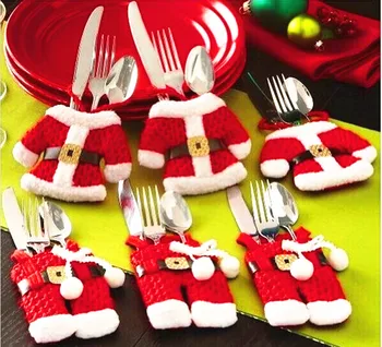 Nový Rok 2021 Vianočné Riad Vidlička, Nôž Držiak na Príbory Taška Noel Vianočné Dekorácie pre Domov Stole, Dekor Vianočný Darček