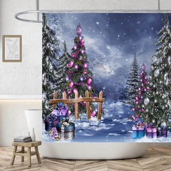 Luxusné Vianočné Domova Nepremokavé Kúpeľňa Opony Cartoon Vianočné Stromčeky Polyester Textílie Sprchové Závesy Pre Deti Izba 2