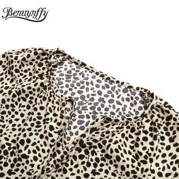 Benuynffy Kravatu Krku Leopard Tlač Ženy, Topy a Blúzky 2021 Jeseň Bežné Svietidla Dlhý Rukáv Žena Blusas Oblečenie Nové 5