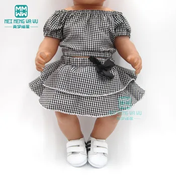 Bábika oblečenie pre 43 cm baby new born bábiku a american doll modré kockované šaty topánky