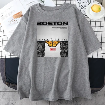 Boston Est1989 Motýľ Tlač Ženské Tričká Lete Nadrozmerné Oblečenie Voľné Módne Tričká Ležérny Štýl Ženy Tee Košele