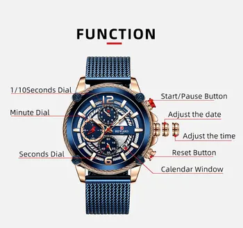 Odmena Mužov Quartz náramkové hodinky Luxusné multifunkčné Chronograf Nepremokavé Športové pánske Hodinky Plné Nerezové Náramkové Hodinky 0