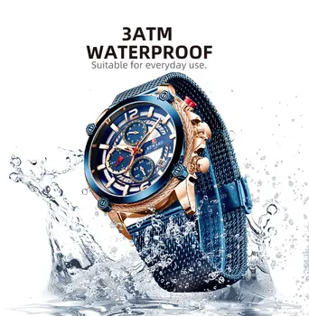 Odmena Mužov Quartz náramkové hodinky Luxusné multifunkčné Chronograf Nepremokavé Športové pánske Hodinky Plné Nerezové Náramkové Hodinky 2