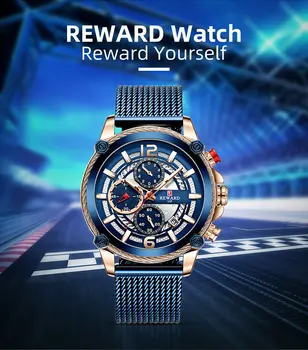 Odmena Mužov Quartz náramkové hodinky Luxusné multifunkčné Chronograf Nepremokavé Športové pánske Hodinky Plné Nerezové Náramkové Hodinky 3