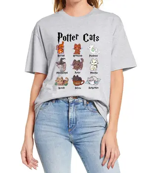 Unisex Bavlna Roztomilý Potter Mačky Mama Vtipné Ženy Novinka Krátky Rukáv T-Shirt Bežné EÚ Nadrozmerná Mäkké Tee Streetwear