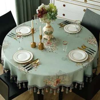 Európska Elegantný Kvetinový Obrus Okrúhly Stôl s Strapce Žakárové Jedálenský Stolík Kryt pre Strany Domova 180 cm