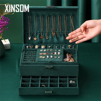 XINSOM Velvet Šperky Box Organizátor Rakva s Vysokou Kapacitou Náhrdelníky Náušnice, Prstene, Náramky, Šperky Balenie Display Box Darček