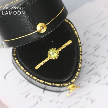 LAMOON 925 Strieborný Prsteň Pre Ženy Prírodné Peridot Drahokam 14K Zlata Plátovaného Jemné Šperky Twist kórejský Krúžok Šťastie Kameň Bijou RI121 3