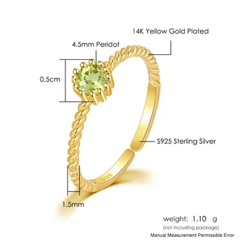 LAMOON 925 Strieborný Prsteň Pre Ženy Prírodné Peridot Drahokam 14K Zlata Plátovaného Jemné Šperky Twist kórejský Krúžok Šťastie Kameň Bijou RI121 4