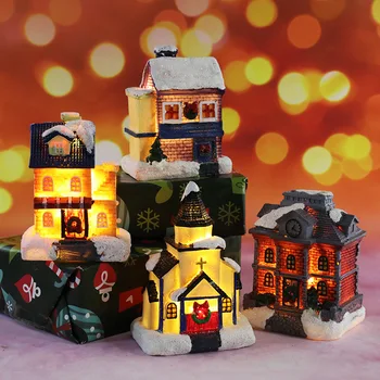 Vianočné Dekorácie pre Domov Led Živice Budovy Micro Krajiny Vianočné Darčeky pre Deti na Nový Rok 2022 Navidad Domáce Dekorácie