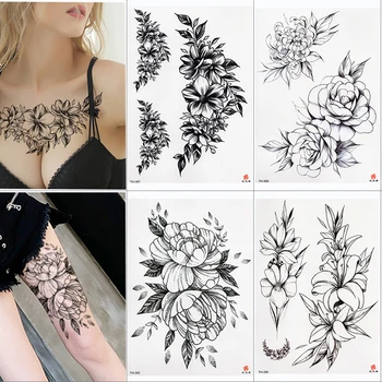 Čierny Kvet Body Art Nepremokavé Dočasné Tetovanie Sexy Stehna A Ramena Tetovanie Ruže Pre Ženy Flash Tetovanie Nálepky 3