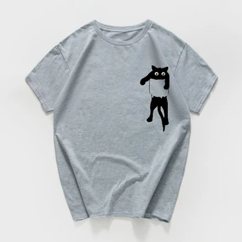 Vrecko mačka vtipné tričko mužov Lete streetwear Grafické tshirts estetické tričko mužov Bavlna Ulzzang T-shirt pánske oblečenie