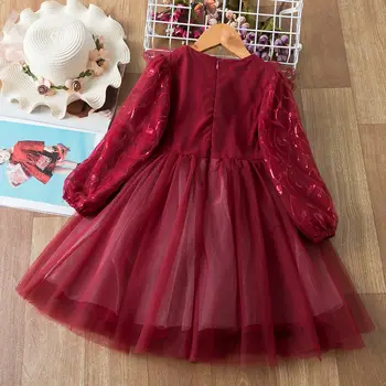 Dievča Roztomilý Kostým 2021 Jarné Oblečenie Detí Oka Bavlna Party Šaty s Svietidla Rukáv Princezná plesové Šaty 1