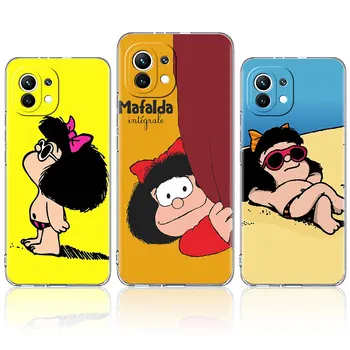 Jasné Kryt Pre Xiao Redmi Poznámka 10 9 Pro 9S 7 9C 8 2021 8T 9A 7A 6A Shockproof Mäkké Silikónové Telefón Prípade Cartoon Mafalda Dievča 4