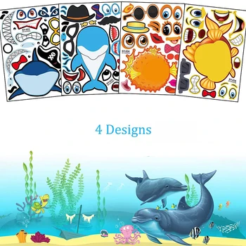 Nové Deti DIY Nálepky Puzzle Hry Make-a-Ryby Mora Cartoon Zvierat Shark Zostaviť Skladačka Dieťa Uznanie odbornej Prípravy Vzdelávania Hračky