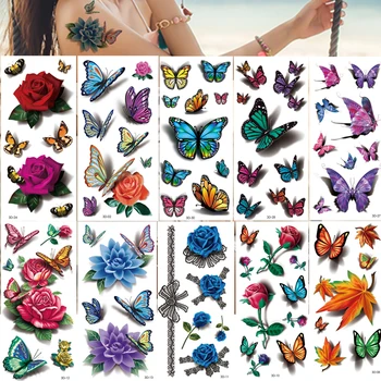 10Pcs Krása Kvetu Nepremokavé Dočasné Tetovanie Nálepky Rose Motýľ Pierko Flash Body Art Rameno Falošné Rukáv Ženy Tetovanie 1