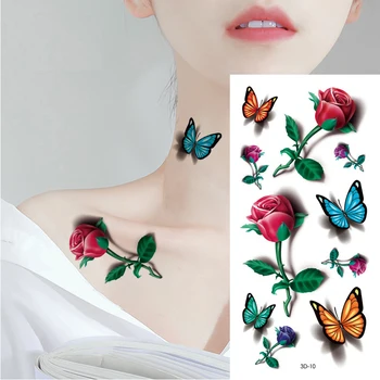 10Pcs Krása Kvetu Nepremokavé Dočasné Tetovanie Nálepky Rose Motýľ Pierko Flash Body Art Rameno Falošné Rukáv Ženy Tetovanie 5
