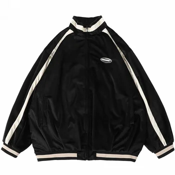 2021 Mužov Hip Hop Nadrozmerná Baseball Jacket Streetwear Vintage Výšivky List Bunda Harajuku Fleeve Kabát Velvet Bunda