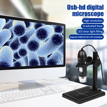 1600X HD Digitálny Mikroskop 8 LED 2MP Elektronický Mikroskop s Výťahom Stojan X4 USB Zoom Kamery Lupa Pre MAC PC Android 0