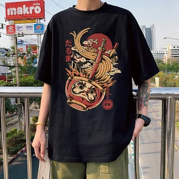 Daruma to Ramen Tlač Mužov Vtipné Tričko Japonský Ramen Boj Kaiju Anime Krátke-sleev Letné Módy Hip-hop Topy Hombre Camisetas 2