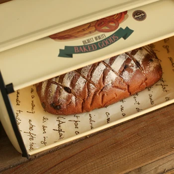 Francúzsky Ročník Chlieb Box Úložný Kôš Rollup top light gray malé Prášok Potiahnuté Chlieb Železa Snack Políčok Pre Kuchyňa Domova