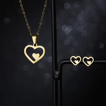 Rinhoo Módne Šperky Luxusné Zlata-farebná Romantická Náhrdelníky Náušnice Set Pre Ženy, Svadobné Party Nehrdzavejúcej Ocele, Šperky Set Dary 0