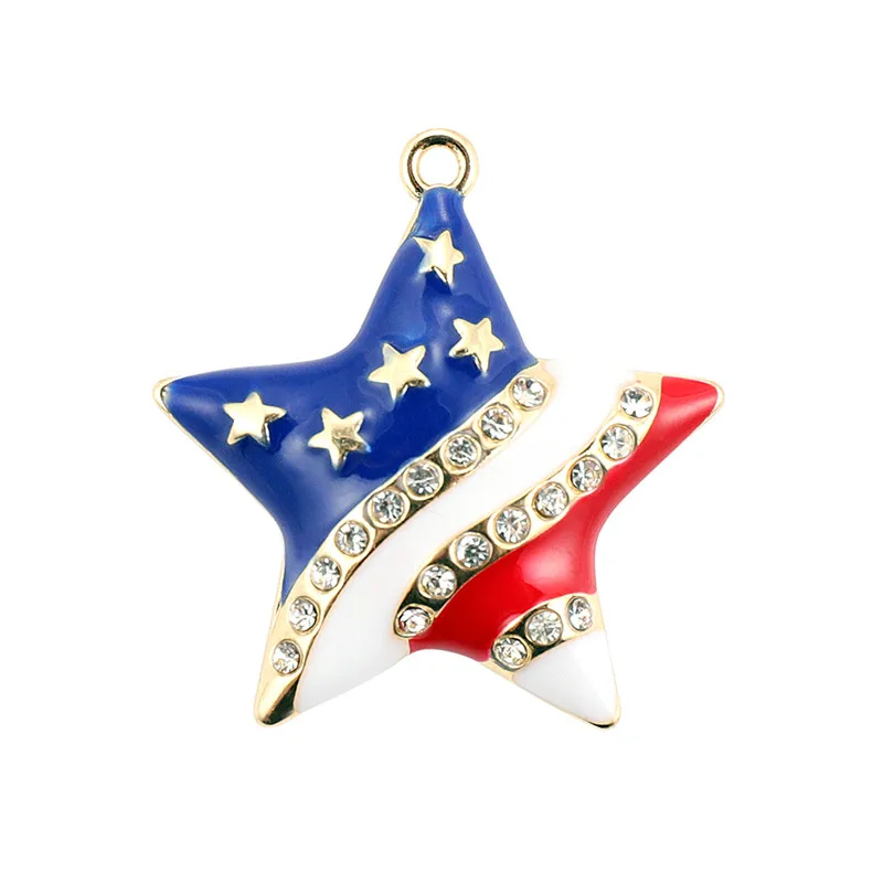 10Pcs Smalt Americkej Vlajky Charms Prívesky Crystal Star Srdce Tvar Kúziel Pre Ženy DIY Náhrdelník Príslušenstvo Šperky 3