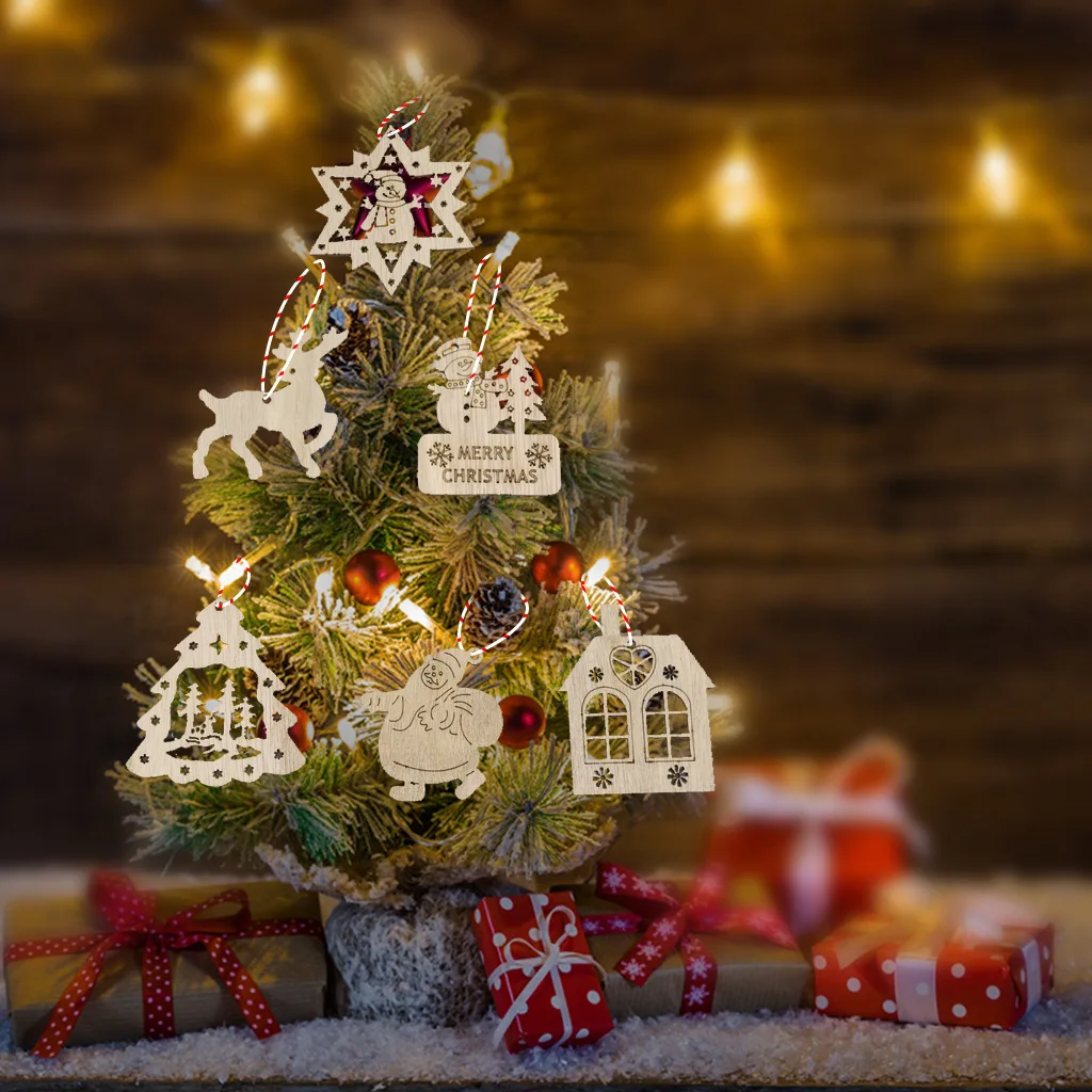 10Pcs Vianočný Stromček, Dekorácie, Závesné Drevené Prívesky Rustikálny Vianočné Dekoroch Surového Dreva Vyrezávané Remesiel Santa Sobov Navidad 3