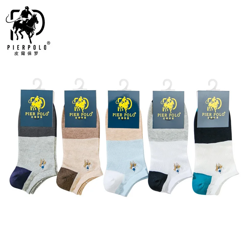 5Pairs/Veľa Lete Business Bežné Páni Výšivky Členok Mužov Ponožky Vysoká Kvalita Pier Polo Značky Bavlna Mužov Ponožky Veľkoobchod 3