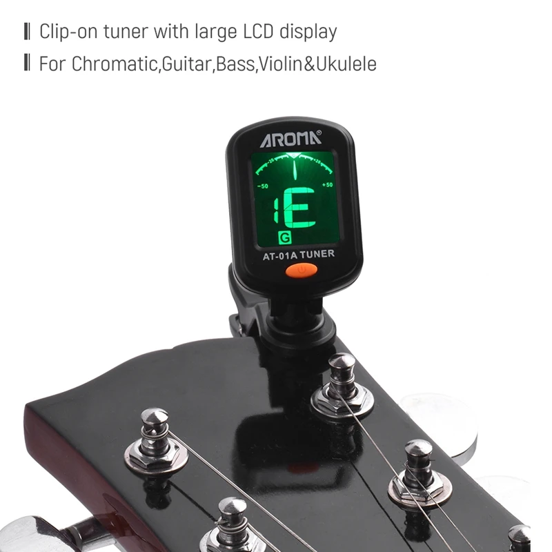 ARÓMA NA-01A Guitar Tuner Otočná Clip-on Tuner LCD Displej pre Chromatické Akustické Gitary, Basy Drumbľa Gitarové Príslušenstvo 3