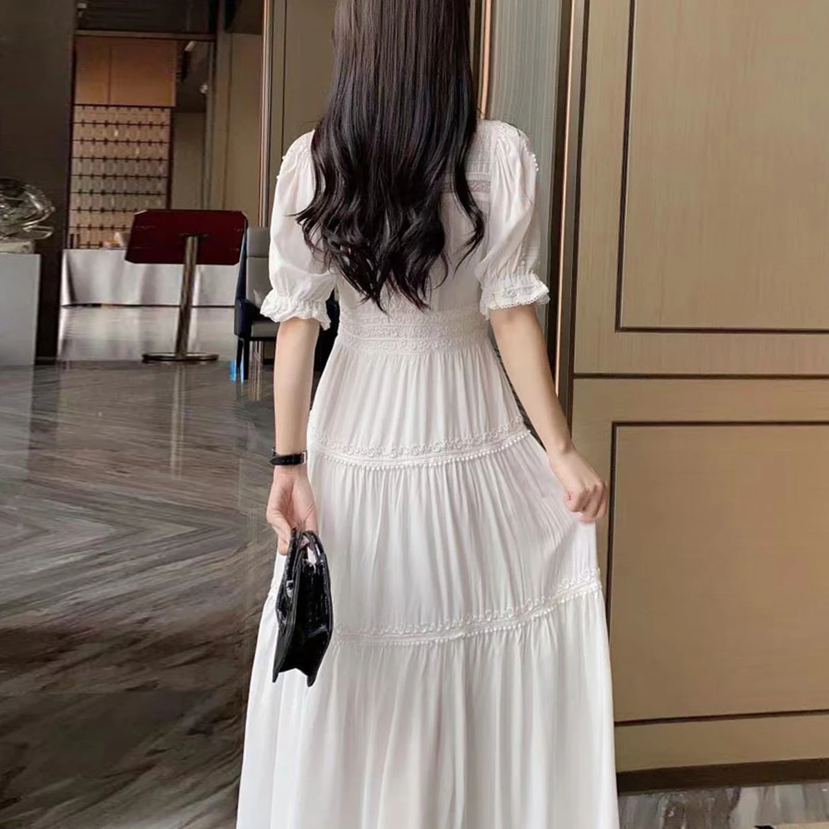 Jastie Retro tvaru Lístkového Rukáv Výšivky Maxi Šaty pre Ženy 2022 Lete Boho Dlhé Šaty Bielej Bavlny Bežné Plážové Šaty 3