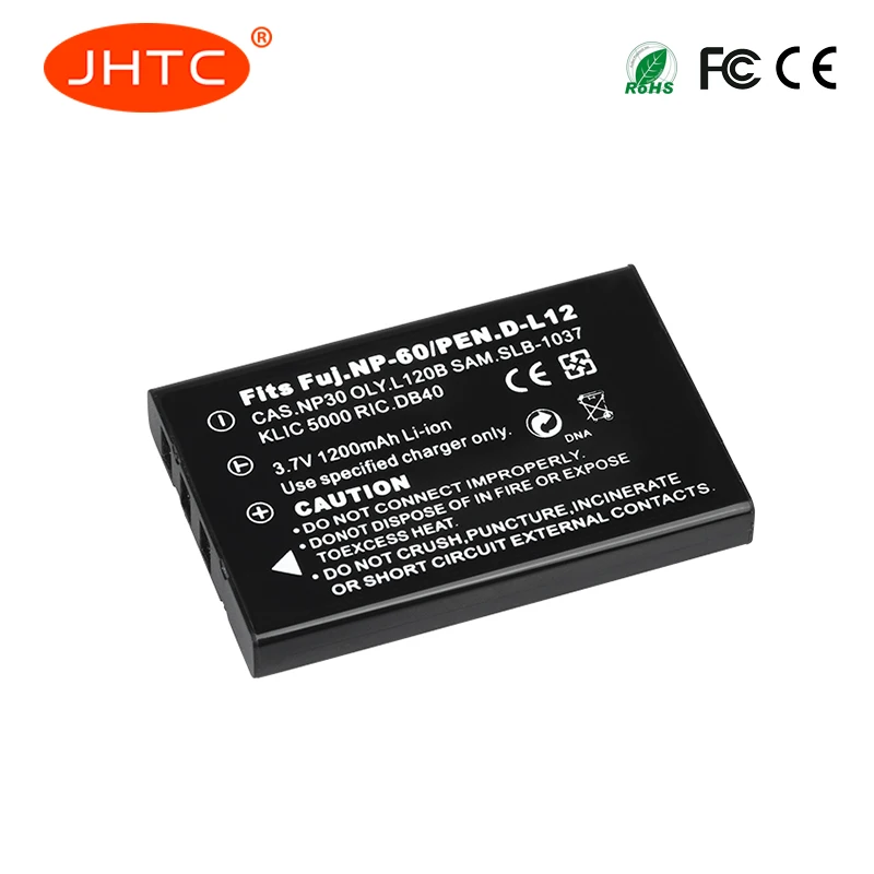 JHTC 1200mAh NP-60 FNP60 NP60 SLB 1137 1037 CNP-30 K5000 D-Li2 Li-20B Batérie Fujifilm F50I F501 F401 F402 F410 3