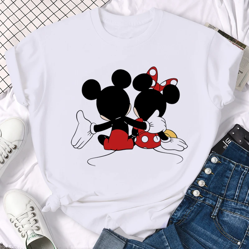 Kawaii Disney Mickey Minnie Pár Tričko Muži Ženy Unisex Zábavné Roztomilý Letné Tričko Bežné T-shirt Grafický Hornej Tees Muž Žena 3