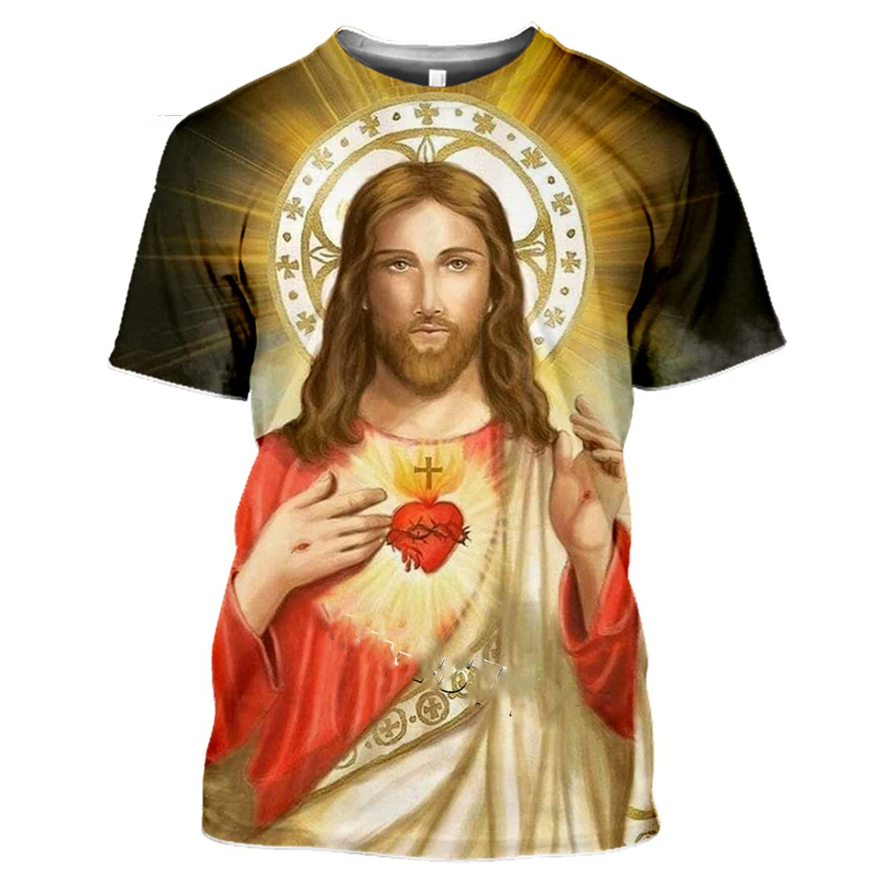 Letné Mužov Bežné Streetwear Harajuku Boh Cartoon 3D Vytlačené T-shirt Náboženské Krista Ježiša, T-shirt, Shirt 2021 3