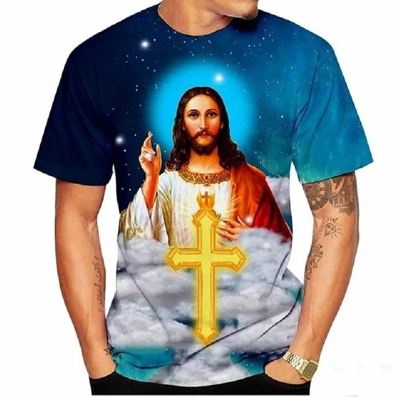 Letné streetwear Harajuku cartoon muţi a ţeny T-shirt muž Ježiš náboženstvo 3D tlač ležérne módne trendy oblečenie 3