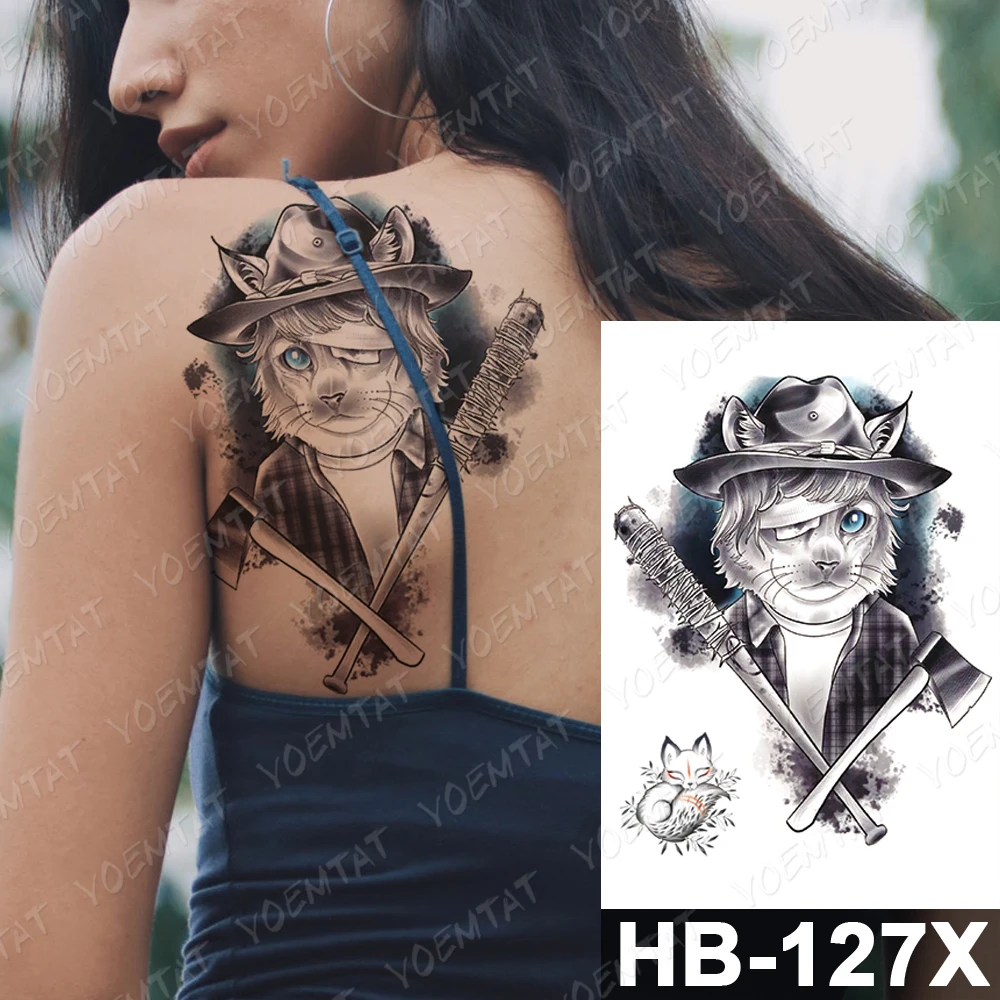 Nepremokavé Dočasné Tetovanie Nálepky Lily Mačka Kvety, Mesiac, Myš Flash Tetovanie Starej Školy, Body Art Rameno Falošné Tetovanie Ženy Muži 3