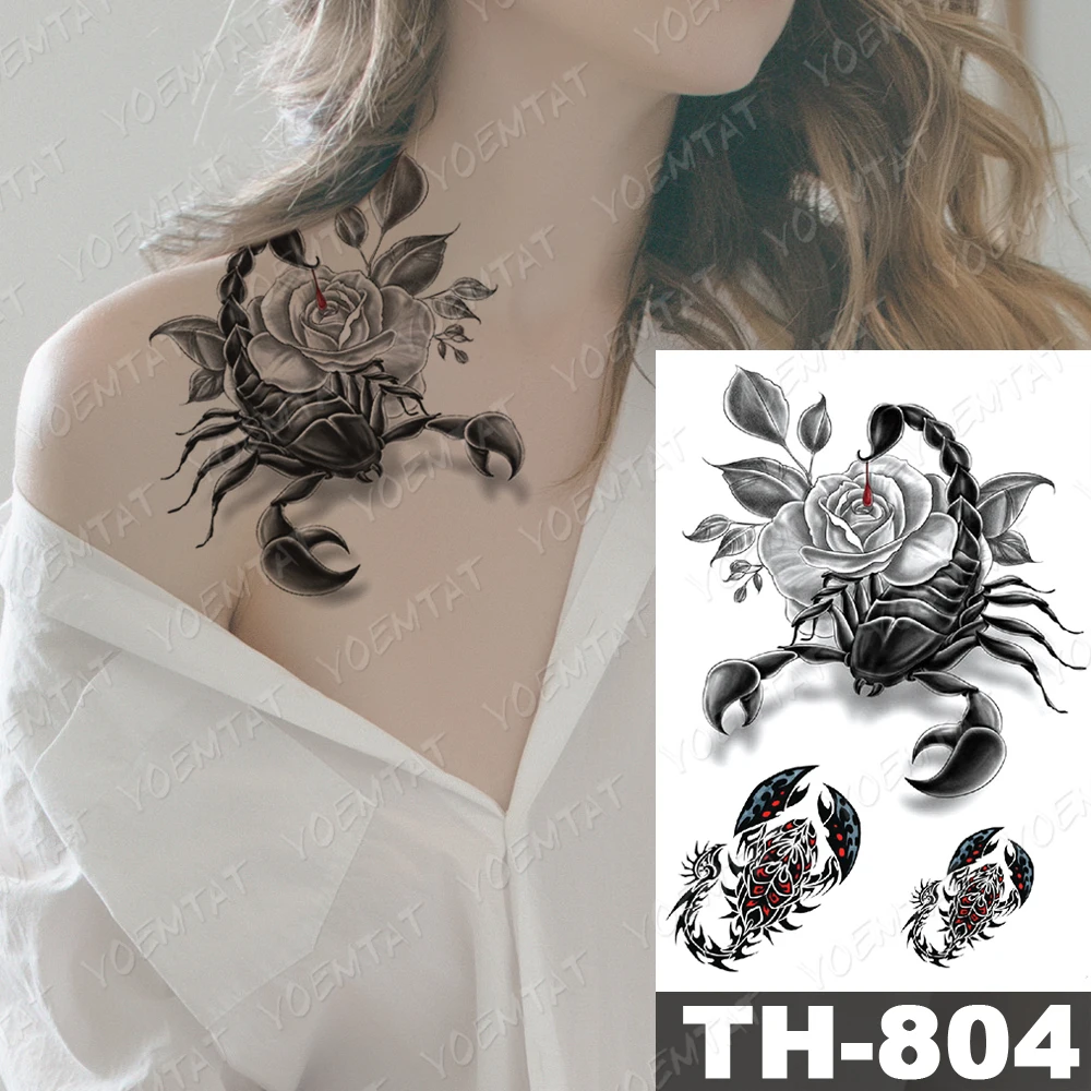 Nepremokavé Dočasné Tetovanie Nálepky Scorpion Krv Ruže, Pivónia Kvet Flash Tetovanie Žena Body Art Falošné Vody prenos Tetovanie Mužov 3