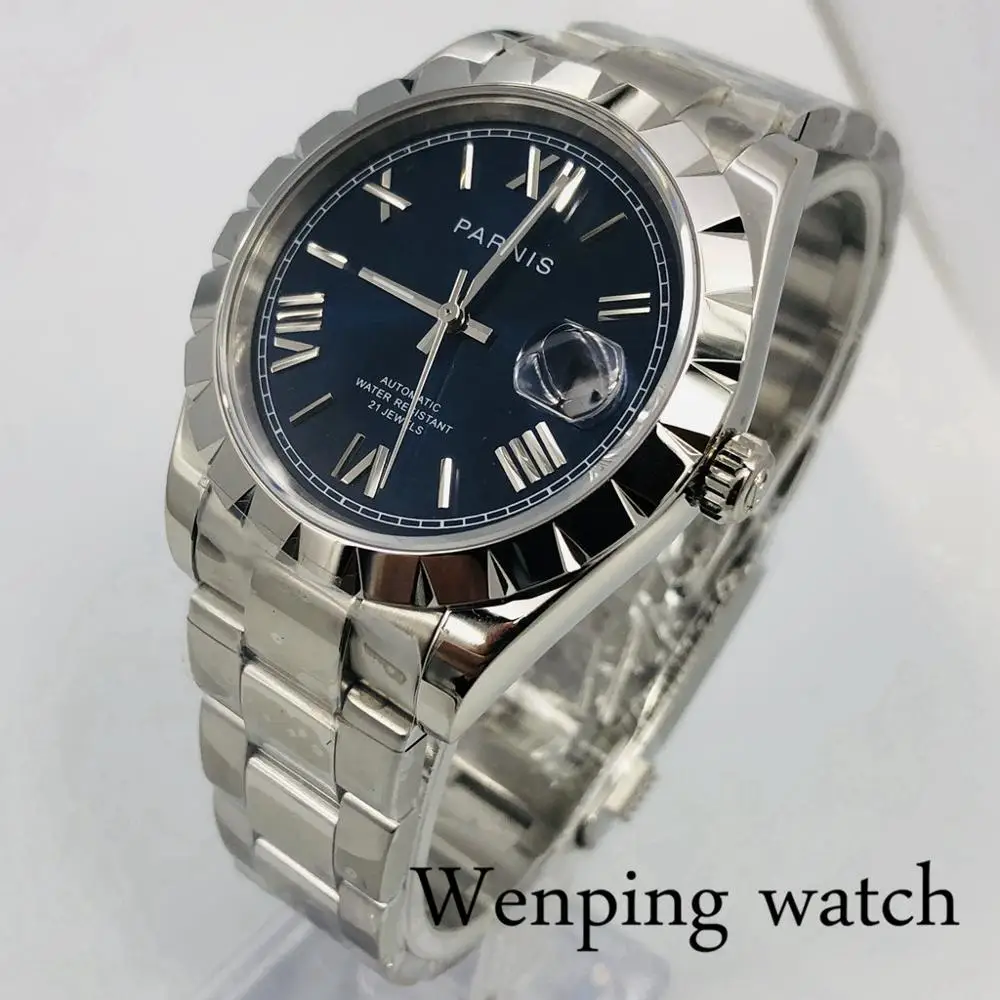 Parnis 2020 nové pánske top hodinky strieborné prípade sapphire crystal blue dial dátum okna 21 šperky Miyota pohybu automatické hodinky 3
