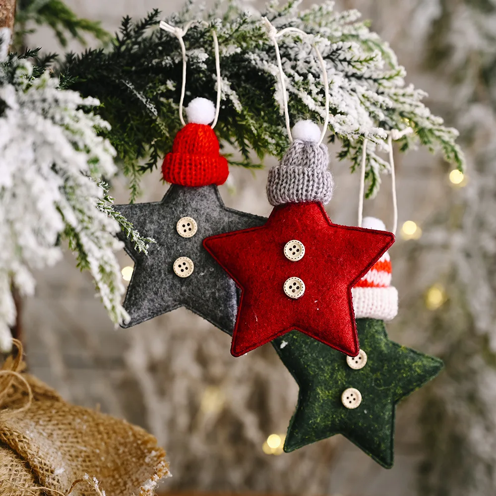 Pletené Klobúk Päť-špicaté Hviezdy Prívesok Tvorivé Nové Červené Strom Vianočné Cítil Prívesok Deti HOBBY Ručné Cítil, Vianočné Dekorácie 3