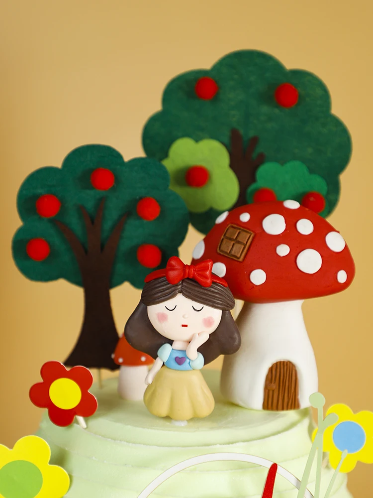 Princezná Dievča Happy Birthday Cake Vňaťou Mäkké keramiky Strom Vložiť Dekor Apple tree Húb Kabíne Pečenie Koláčov Dekorácie 3