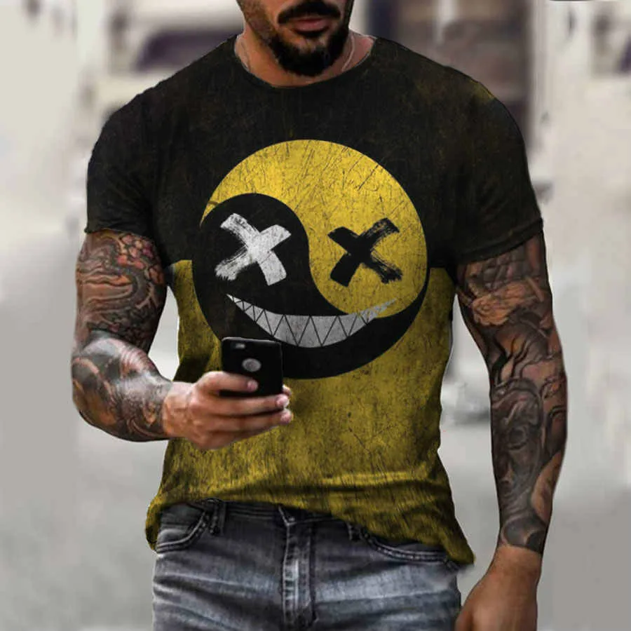 Pánske 3D vytlačené T-shirt legrační tvár smiley hip-hop vytlačené na krátke puzdre tričko nadrozmerné ulici športové priedušná nový štýl 2021 3