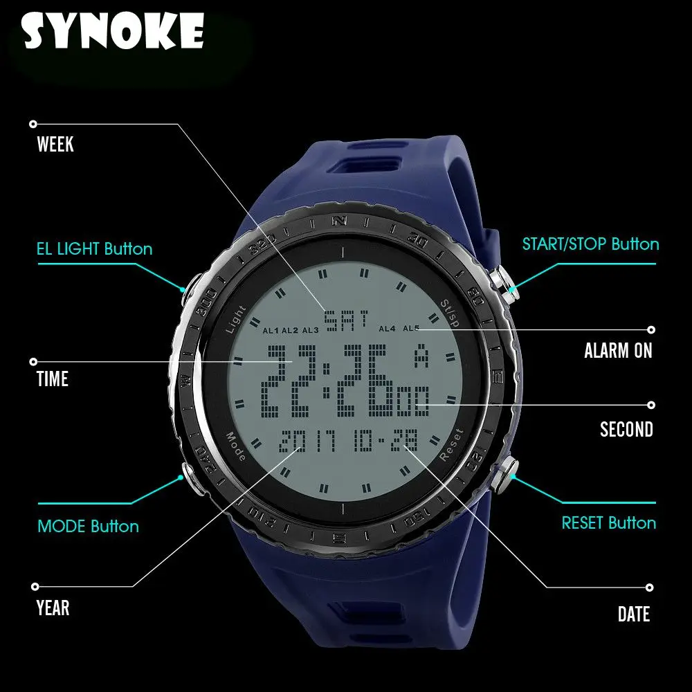 SYNOKE Outdoorové športy, horolezectvo elektronické hodinky študentov mužov digitálne hodinky relogio masculino pánske náramkové hodinky digitálne 3
