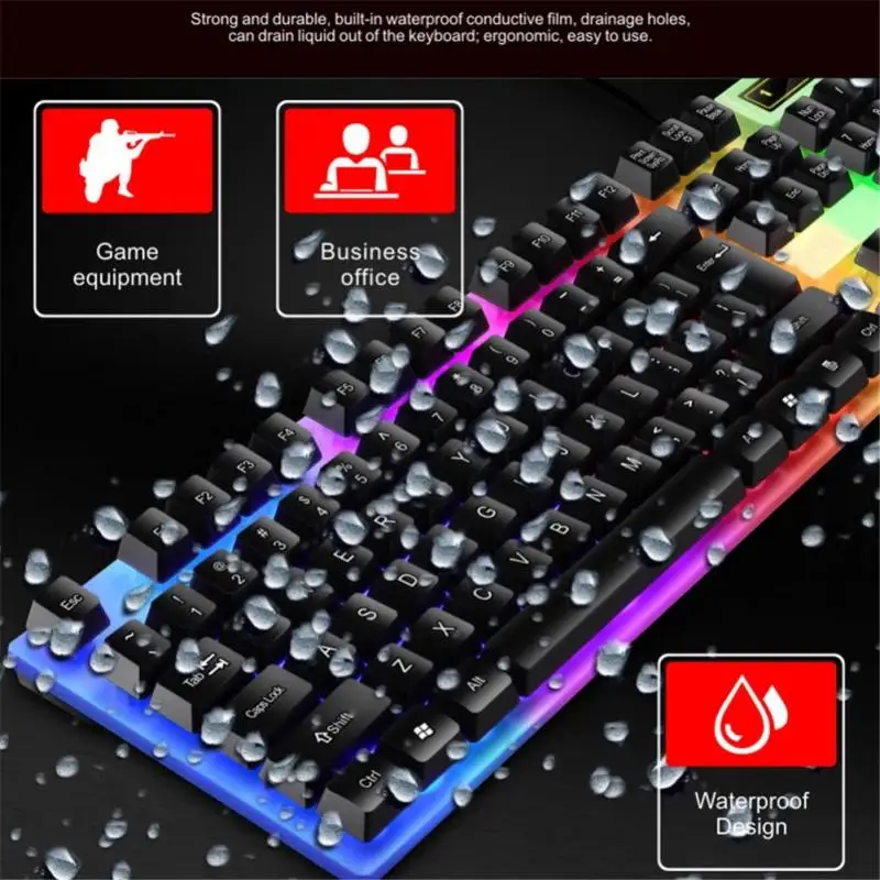 T6 USB Káblové Klávesnice Myši Nastaviť Rainbow LED Podsvietenie Herné Klávesnice Gaming Myš Pre Notebook PC 2 Voliteľné Farby 3