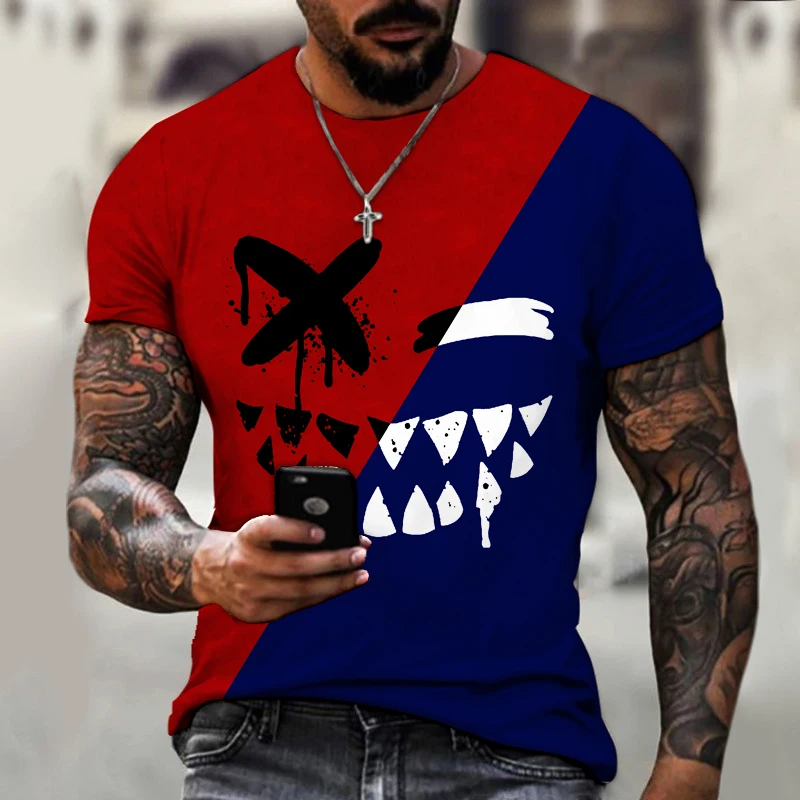 XOXO vzor 3d vytlačené t-shirt módne pánske ulici osobnosti príležitostné športové tričko mužských O-krku nadrozmerné t-shirt 3