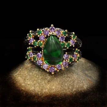925 Silver Vyhotovením Ručne Vyrábané Šperky Kvapka Vody Emerald Krúžok Micro Vykladané Luxusné Fialová Zirkón Dámy Krúžok Šperky