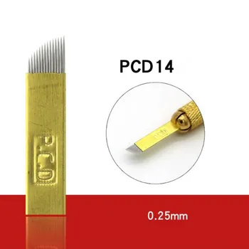 100 ks Pevného PCD 14 Tebori Microblading 14 Pin Tvrdý Čepele pre Permanentný make-up, Tetovanie Ihly Na 3D Obočie Príručka Pero Stroj 3