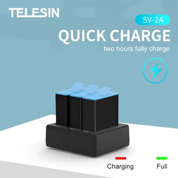 TELESIN 3 Spôsoby Nabíjačka Batérií S LED Svetlo, Nabíjanie Box pre GoPro Hero 9 Black Akcia Fotoaparát Batérie Príslušenstvo
