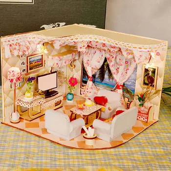 3D Puzzle Drevených Miniatúrny domček pre bábiky DIY Súprava Príslušenstva Drevené Ručne montované Drevené Domu Model Domáce Dekorácie Darček k Narodeninám