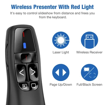 Wireless Presenter RF 2,4 GHz, USB Prezentácia Diaľkové Ovládanie S Červeným Laserovým Prezentácia Klikateľné pre PowerPoint, Keynote/PPT/Mac 0