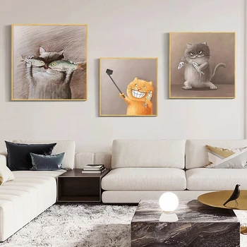 Kreatívne Kreslených Mačka Moderného Umenia Plagáty A Vytlačí Plátno Na Maľovanie Na Stenu Obrázok Pre Obývacia Izba Chlapec, Izba Škôlky Domova 0